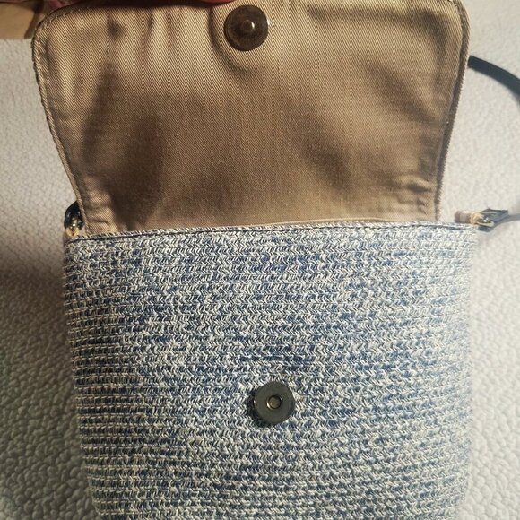 Talbots Packable Paper-Straw Crossbody Bag in Blue /White - Adjustable Strap - Picture 4 of 13